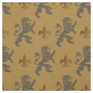 Tissu Lions Fleur de Lis effréné médiéval