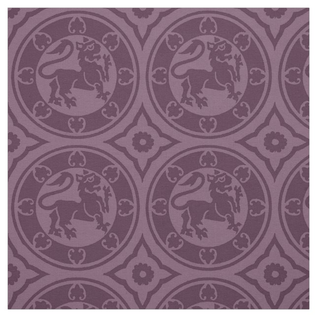 Tissu Lions médiévaux, aubergine (Échantillon)