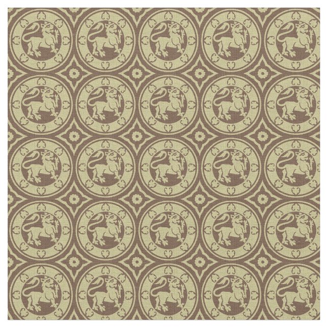 Tissu Lions médiévaux, Brown léger (Fermer)
