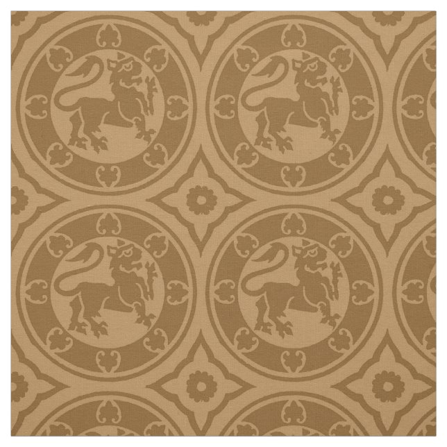 Tissu Lions médiévaux, Caramel brûlé (Échantillon)