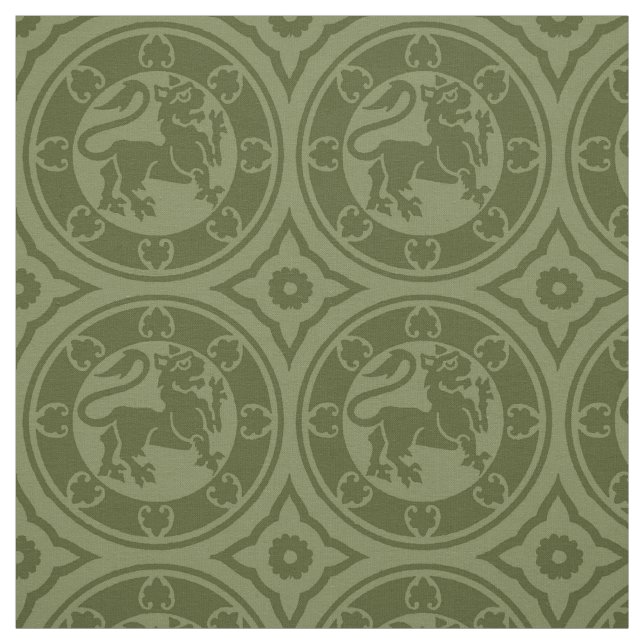 Tissu Lions médiévaux, Vert olive (Échantillon)