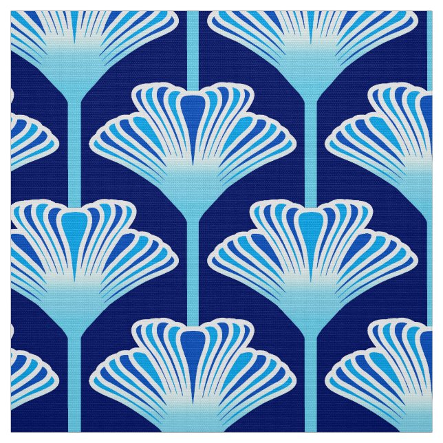 Tissu Lis d'art déco, bleu de cobalt, Aqua et blanc (Échantillon)