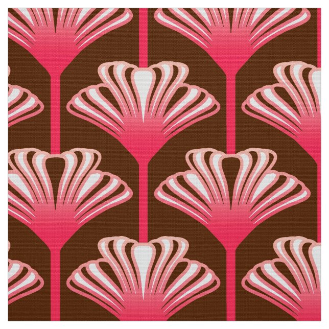 Tissu Lis d'art déco, brun foncé et rose de corail (Échantillon)