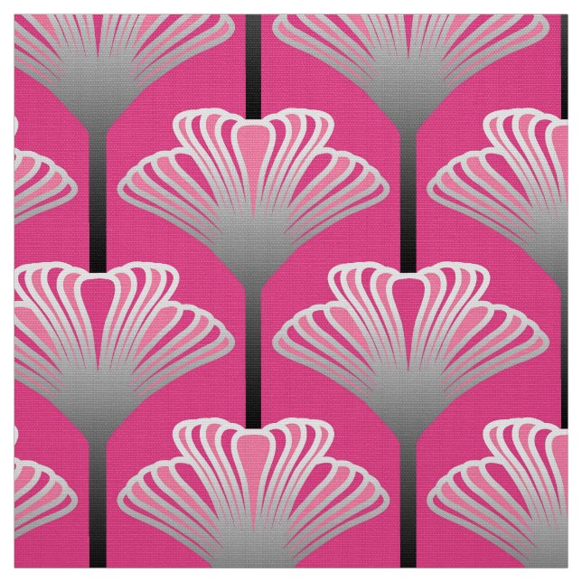 Tissu Lis d'art déco, gris rose et argenté fuchsia (Échantillon)