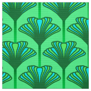 Tissu Lis d'art déco, vert de jade et turquoise