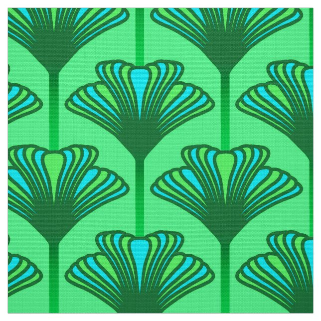 Tissu Lis d'art déco, vert de jade et turquoise (Échantillon)