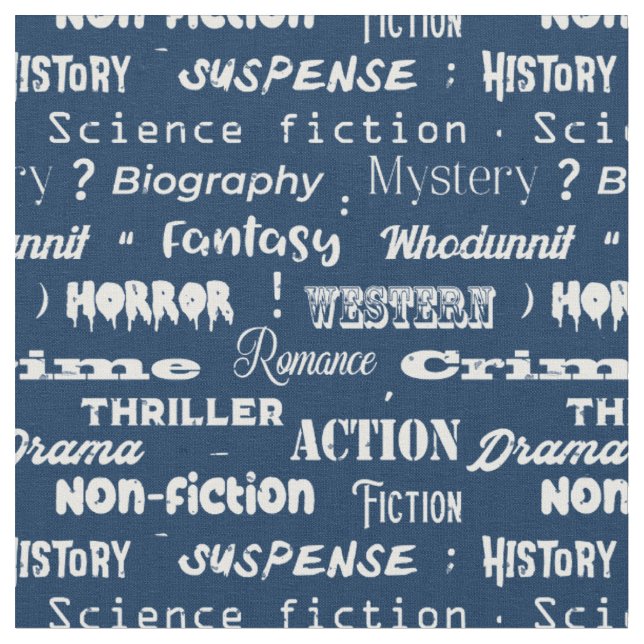 Tissu Livre Genres Typographie Librairie Bleu Blanc (Fermer)