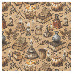 Tissu Livres de Sorcellerie Vintage & Motif de Bougies (