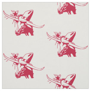 Tissu Longhorn Steer Head Avec Cowboy Texas Red