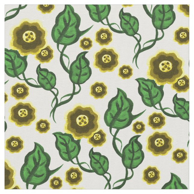 Tissu L'or fleurit/feuille vert/art populaire floral (Fermer)