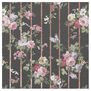 Tissu L'or rose de faux élégant barre les roses vintag