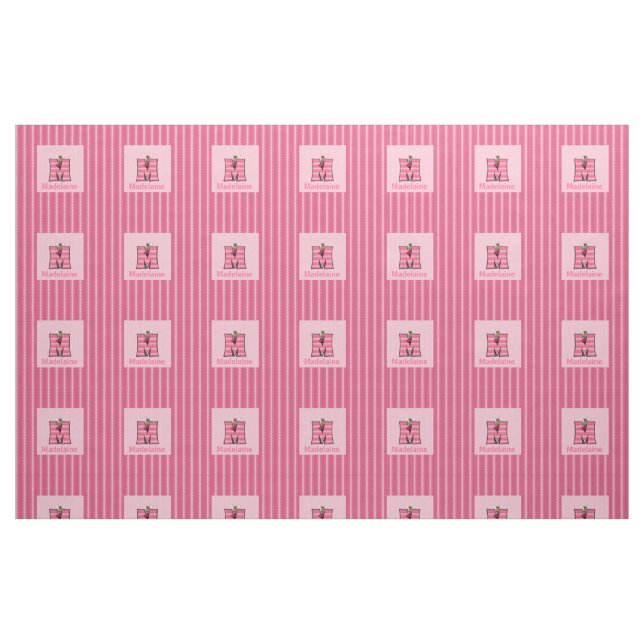 Tissu L'orignal rose "M" monogramme de l'enfant (Fat Quarter)