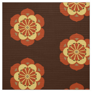Tissu Lotus Flower Mandala, Brown, rouille et jaune