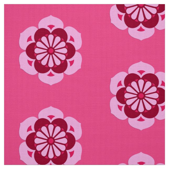Tissu Lotus Flower Mandala, Fuchsia Pink et Bourgogne (Échantillon)