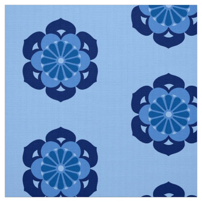 Tissu Lotus Flower Mandala, Indigo et bleu clair (Échantillon)