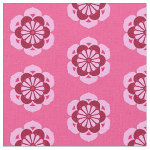 Tissu Lotus Flower Print, Fuchsia rose et bourguignonne