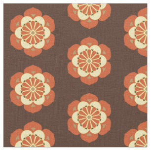 Tissu Lotus Mandala Print, Brown, rouille et jaune