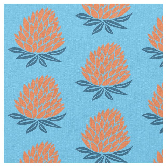 Tissu Lotus Nénuphar Motif bleu orange (Fermer)