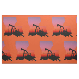 Tissu Louisiana Oil Gas Rig Print Fabric 9" Carré