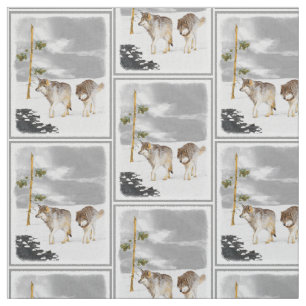 Tissu Loups dans la peinture de neige - art original de