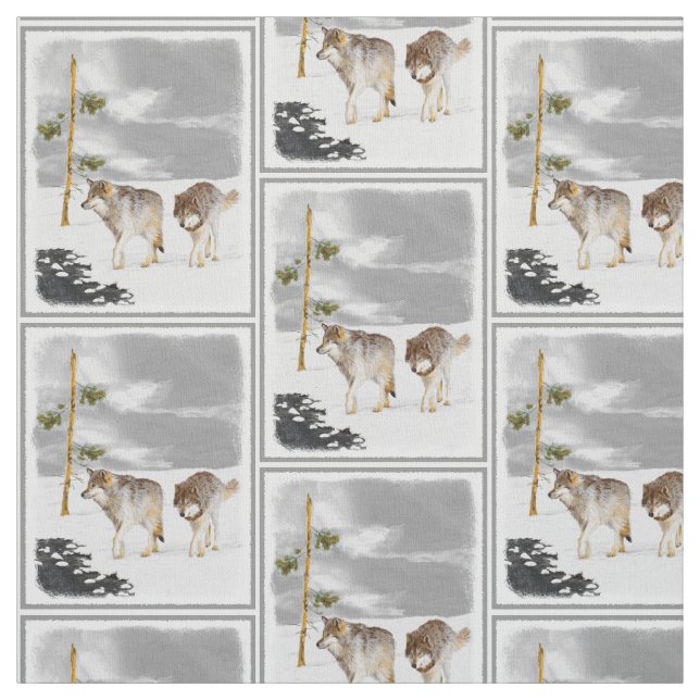 Tissu Loups dans la peinture de neige - art original de (Échantillon)