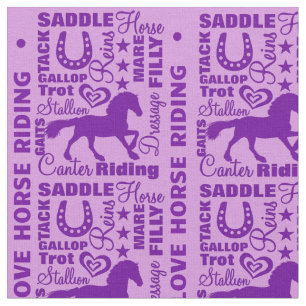 Tissu Love Horse équitation Terminologie mignon Violet