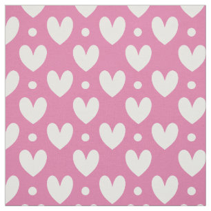 Tissu Love White Heart Pois Motif Pink Wenjr