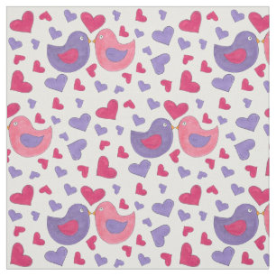 Tissu Lovebirds Pink Purple Dove Oiseaux Coeurs Amour