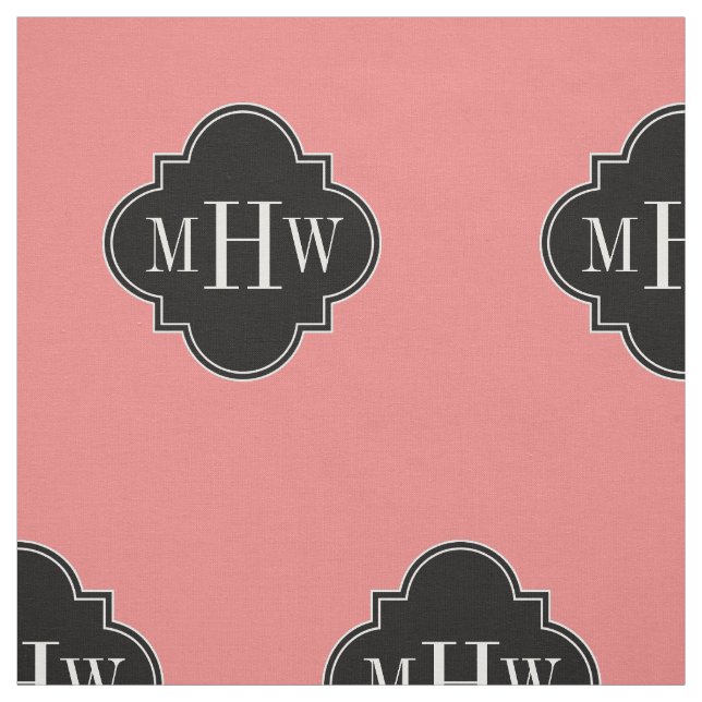 Tissu Lt Coral Solide couleur noir Quatrefoil Monogramme (Échantillon)