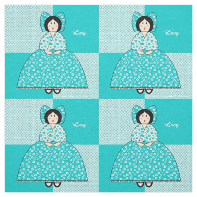 Tissu Lucy Poupée avec Aqua Polka Arrière - plan (Échantillon)