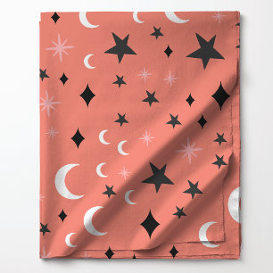 Tissu Lunes et Étoiles Célestes sur Motif Corail