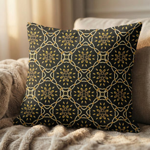 Tissu Luxueux Gold Black Marocain Arabesque Motif