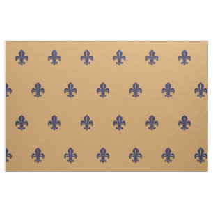 Tissu Lys français, fleur de lis, bleu sur tan