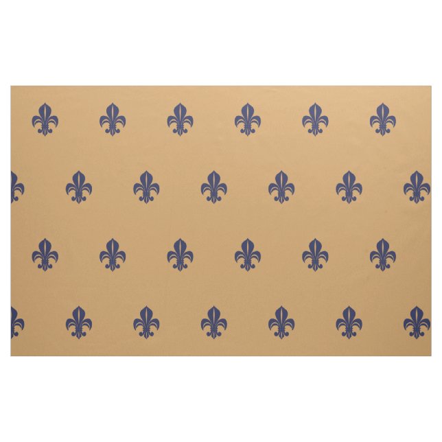 Tissu Lys français, fleur de lis, bleu sur tan (Fat Quarter)