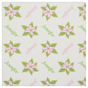 Tissu Lys rose et nom fleuri personnalisé