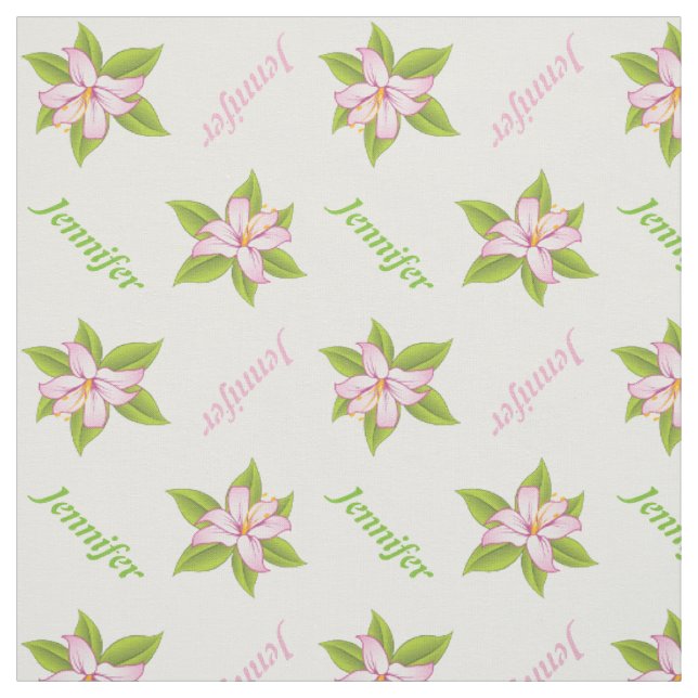 Tissu Lys rose et nom fleuri personnalisé (Échantillon)