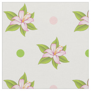 Tissu Lys rose et vert et pois mignon floral