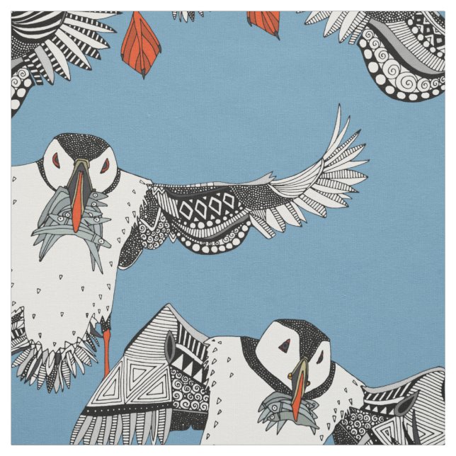 Tissu Macareux atlantiques bleus (Échantillon)