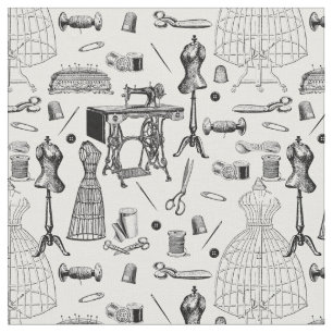 Tissu machine à coudre victorienne antique noir blanc to