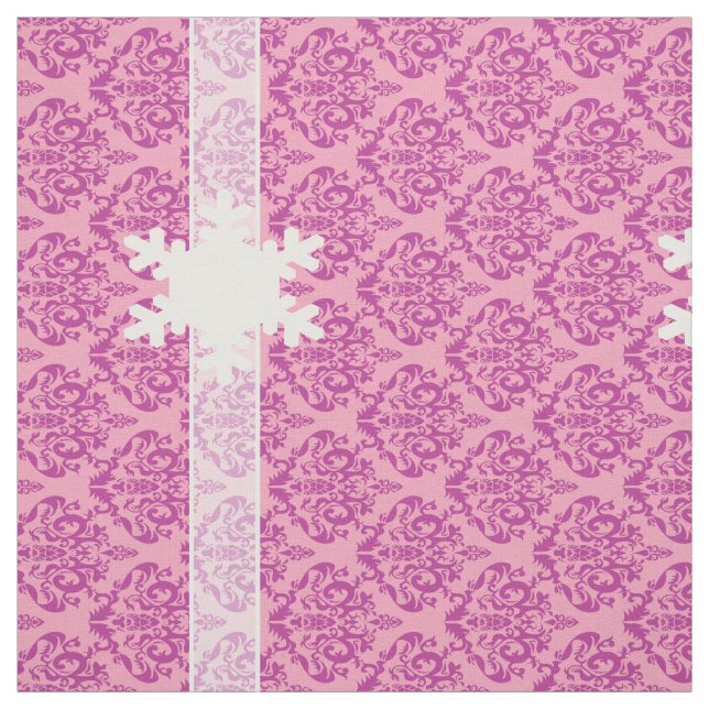 Tissu Magenta Frosted Orchid Damask avec Snowflake (Échantillon)