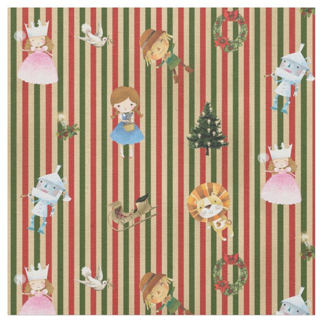 Tissu Magicien d'Oz à Noël rayé rouge/vert/crème (Fermer)