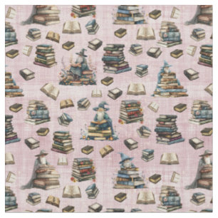 Tissu Magiciens Magiques & Livres sur Rose Poussiéreux