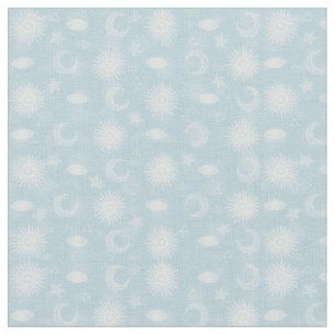 Tissu Magique Lune blanche Soleil Étoiles Bleu motif
