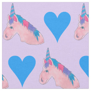 Tissu Magique rose violet bleu coeur Unicorn Fairytale