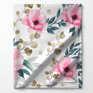 Tissu Magnifique floral rose et vert botanique