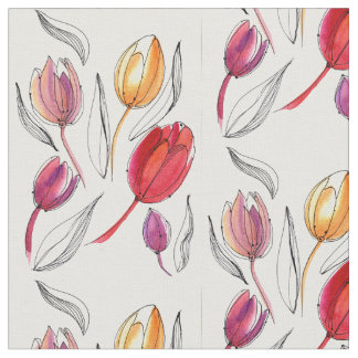 Tissu Magnifiques tulipes aquarelles sur fond blanc
