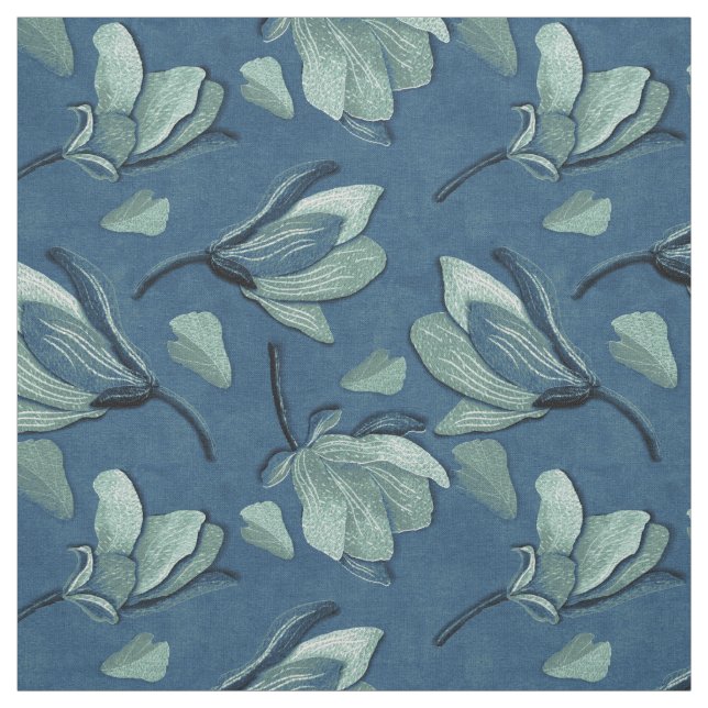 Tissu Magnolia de printemps bleu (Échantillon)