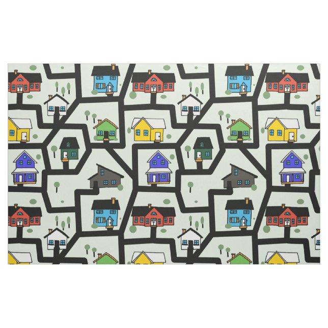 Tissu maisons et motif de routes (Fat Quarter)