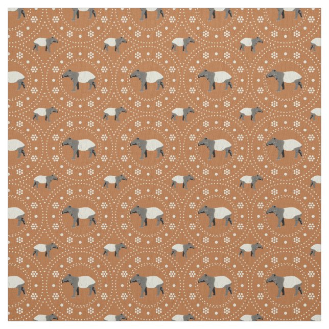 Tissu Malaisienne Tapirs animal modèle cannelle orange (Échantillon)