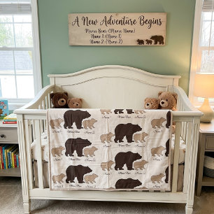Tissu Maman Ours Personnalisée Avec 2 Noms D'Enfants Cad